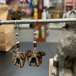 Handmade photographic enamel earrings.  BULLDOG HEAD.  MANY breeds available